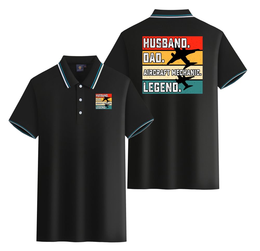 Husband & Dad & Aircraft Mechanic & Legend Designed Stylish Polo T-Shirts (Double-Side)