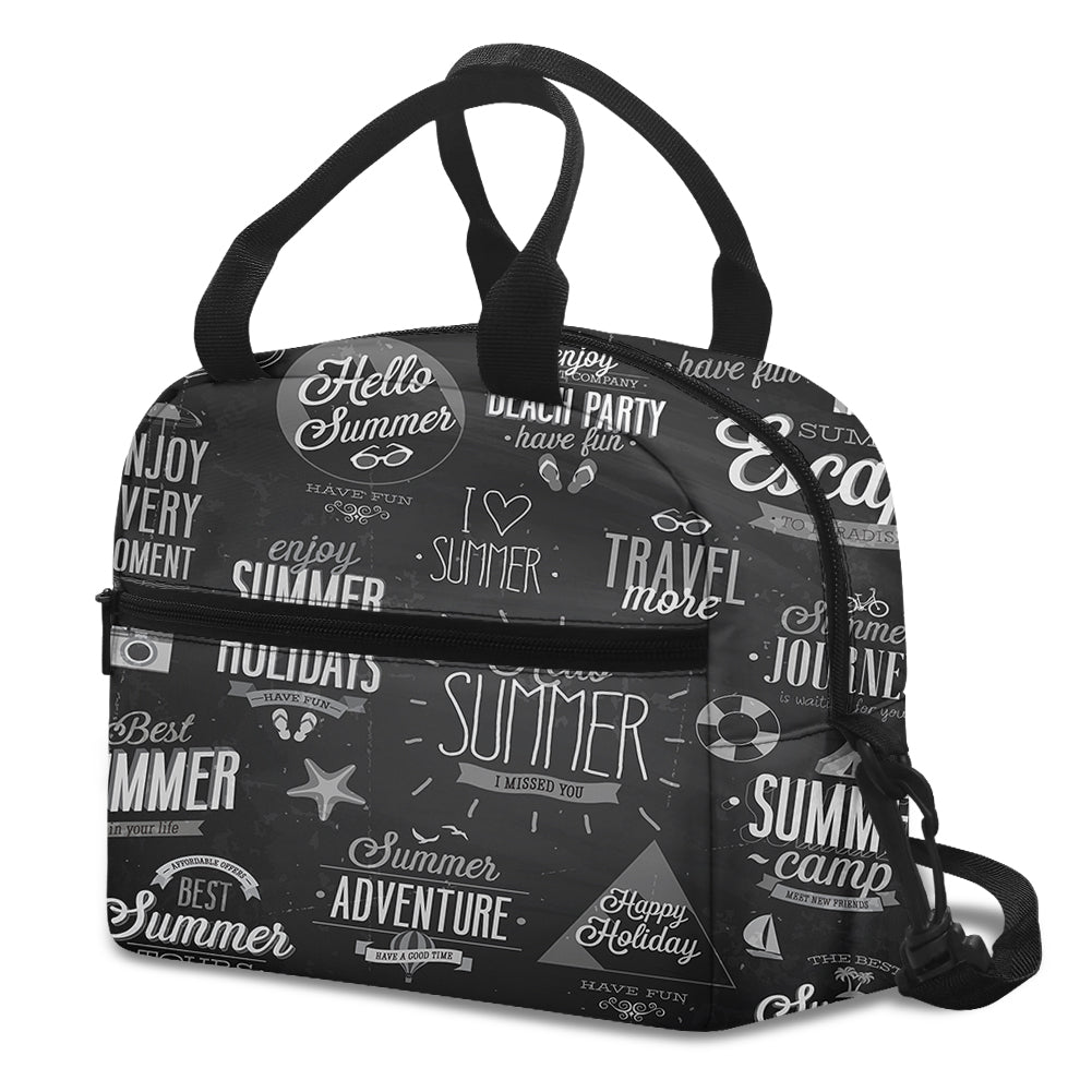 Black & White Super Travel Icons Designed Lunch Bags