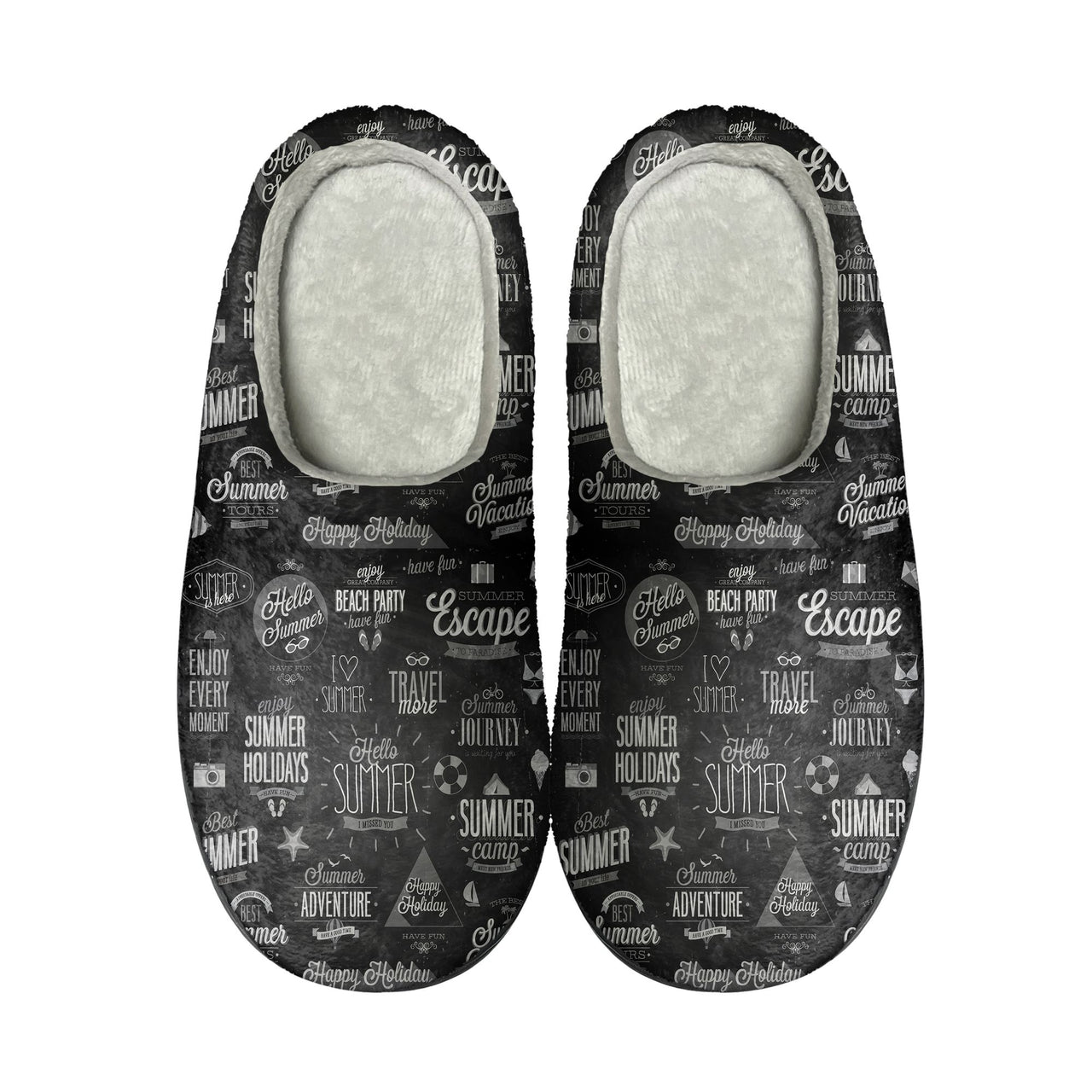 Black & White Super Travel Icons Designed Cotton Slippers