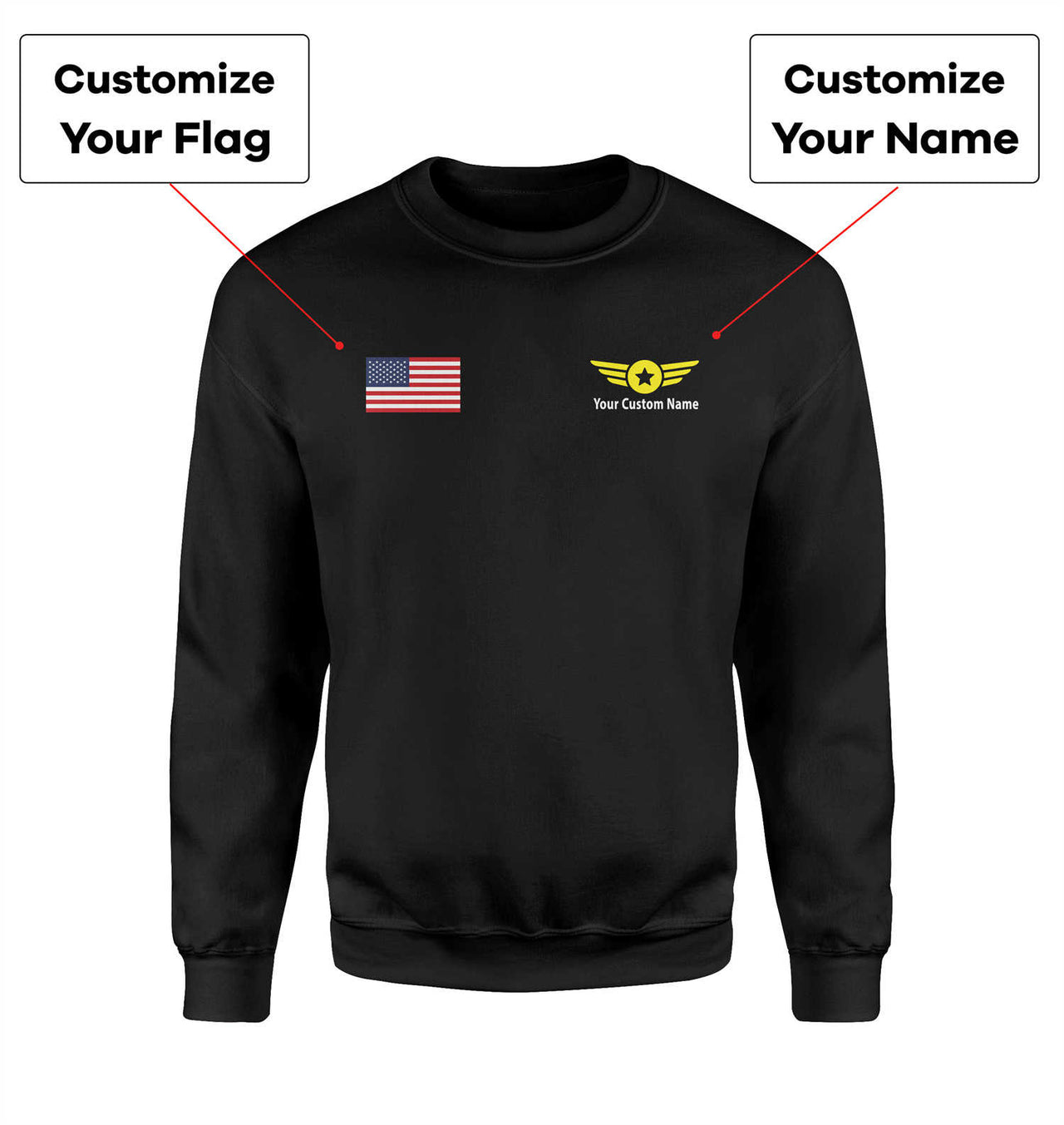 Custom Flag & Name with Badge 4 Designed 3D Sweatshirts