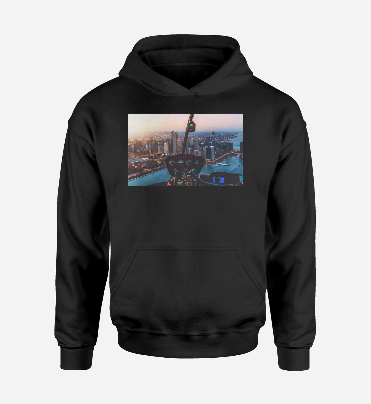 Amazing City View from Helicopter Cockpit Designed Hoodies