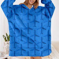 Thumbnail for Blue Seamless Airplanes Designed Blanket Hoodies