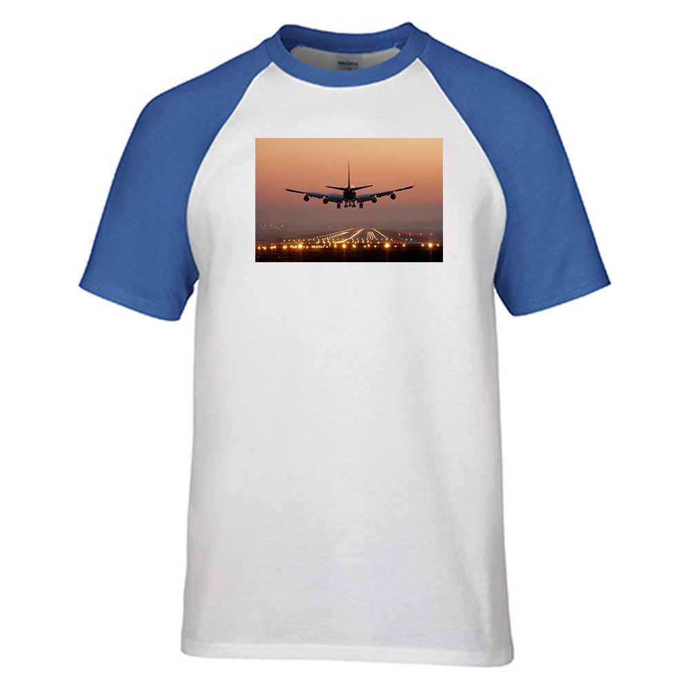 Landing Boeing 747 During Sunset Designed Raglan T-Shirts