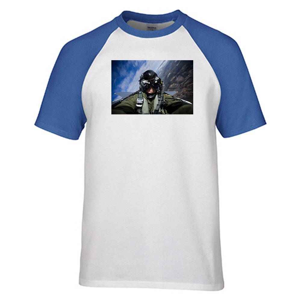 Amazing Military Pilot Selfie Designed Raglan T-Shirts