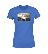 Thumbnail for Departing Aircraft & City Scene behind Designed Women T-Shirts