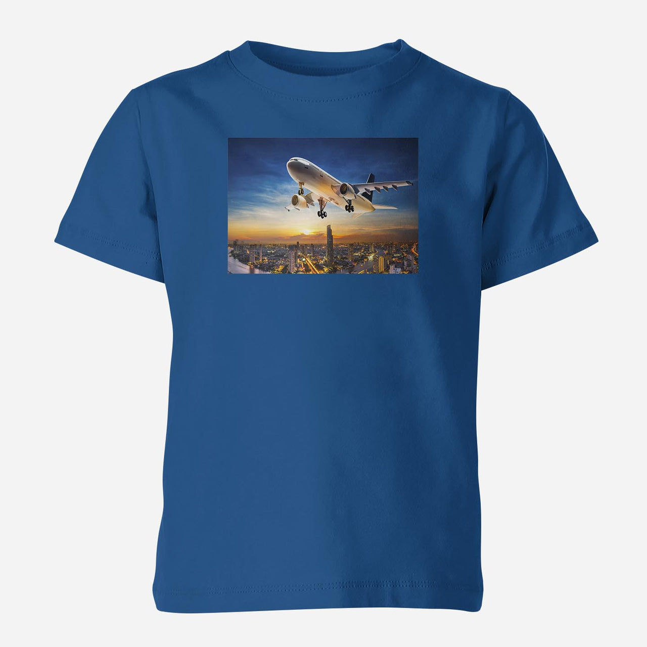 Super Aircraft over City at Sunset Designed Children T-Shirts