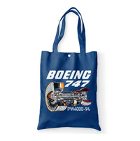 Thumbnail for Boeing 747 & PW4000-94 Engine Designed Tote Bags