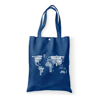 Thumbnail for World Map (Text) Designed Tote Bags