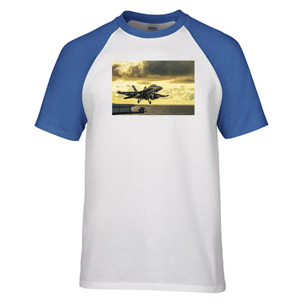 Departing Jet Aircraft Designed Raglan T-Shirts