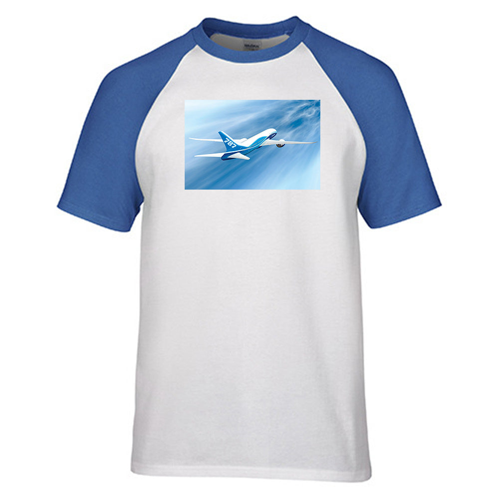 Beautiful Painting of Boeing 787 Dreamliner Designed Raglan T-Shirts