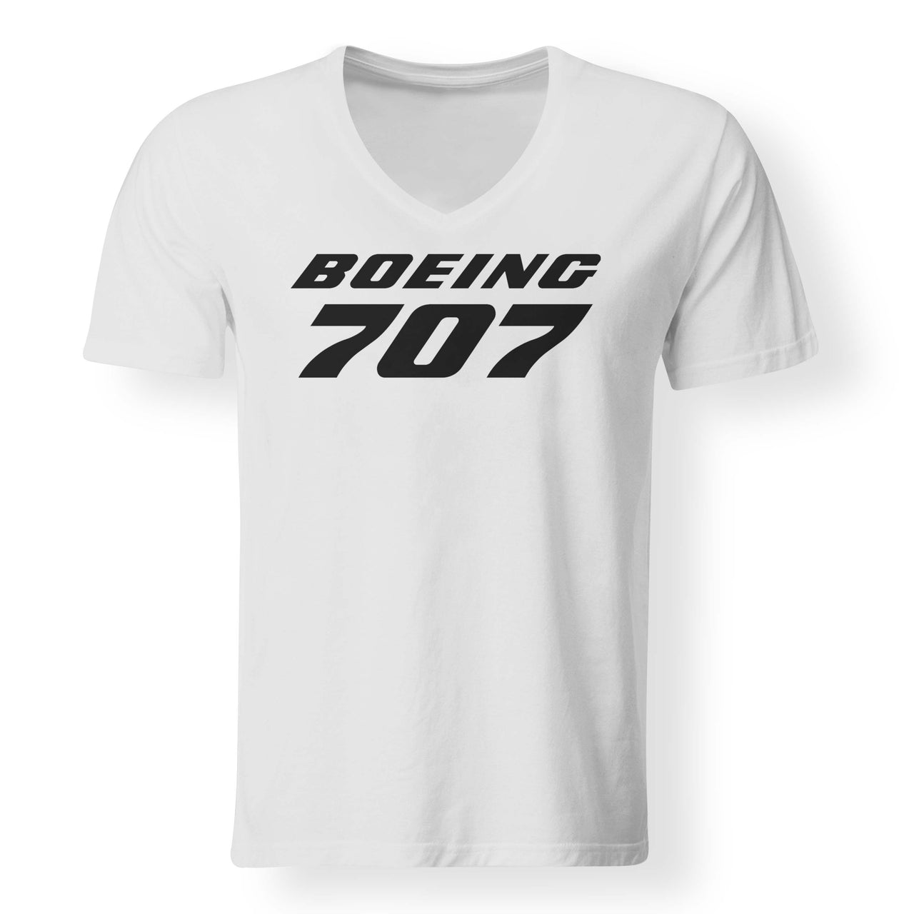 Boeing 707 & Text Designed V-Neck T-Shirts
