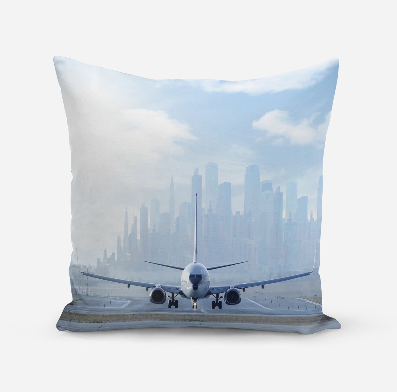 Boeing 737 & City View Behind Designed Pillows