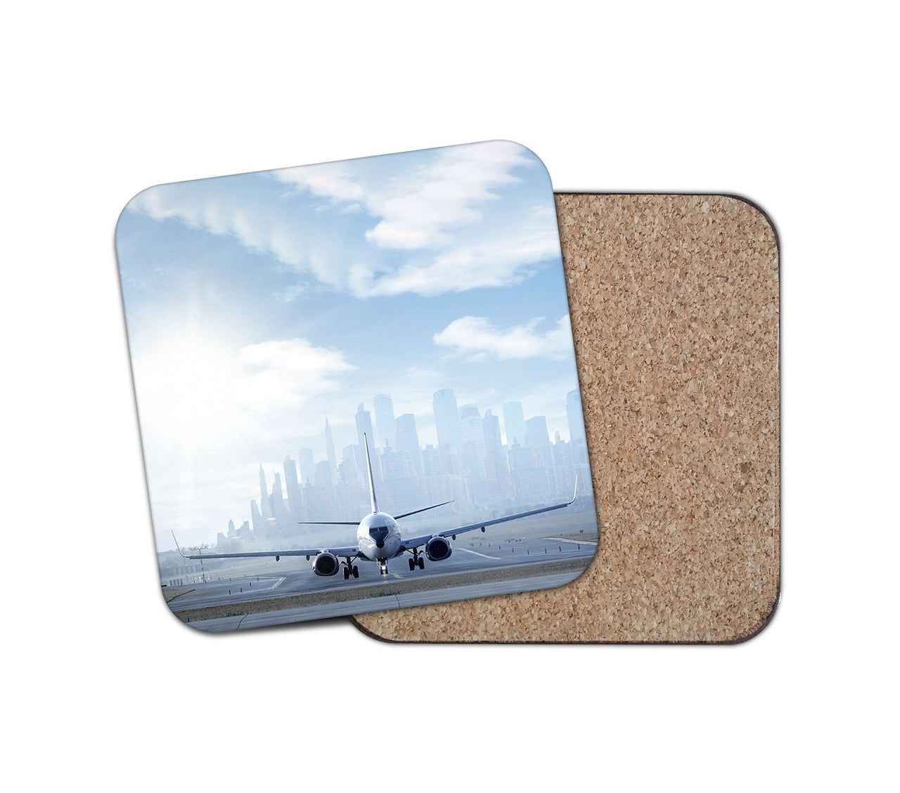 Boeing 737 & City View Behind Designed Coasters