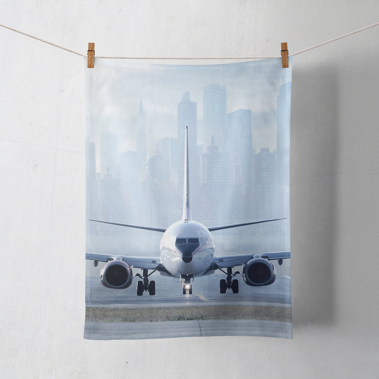 Boeing 737 & City View Behind Designed Towels