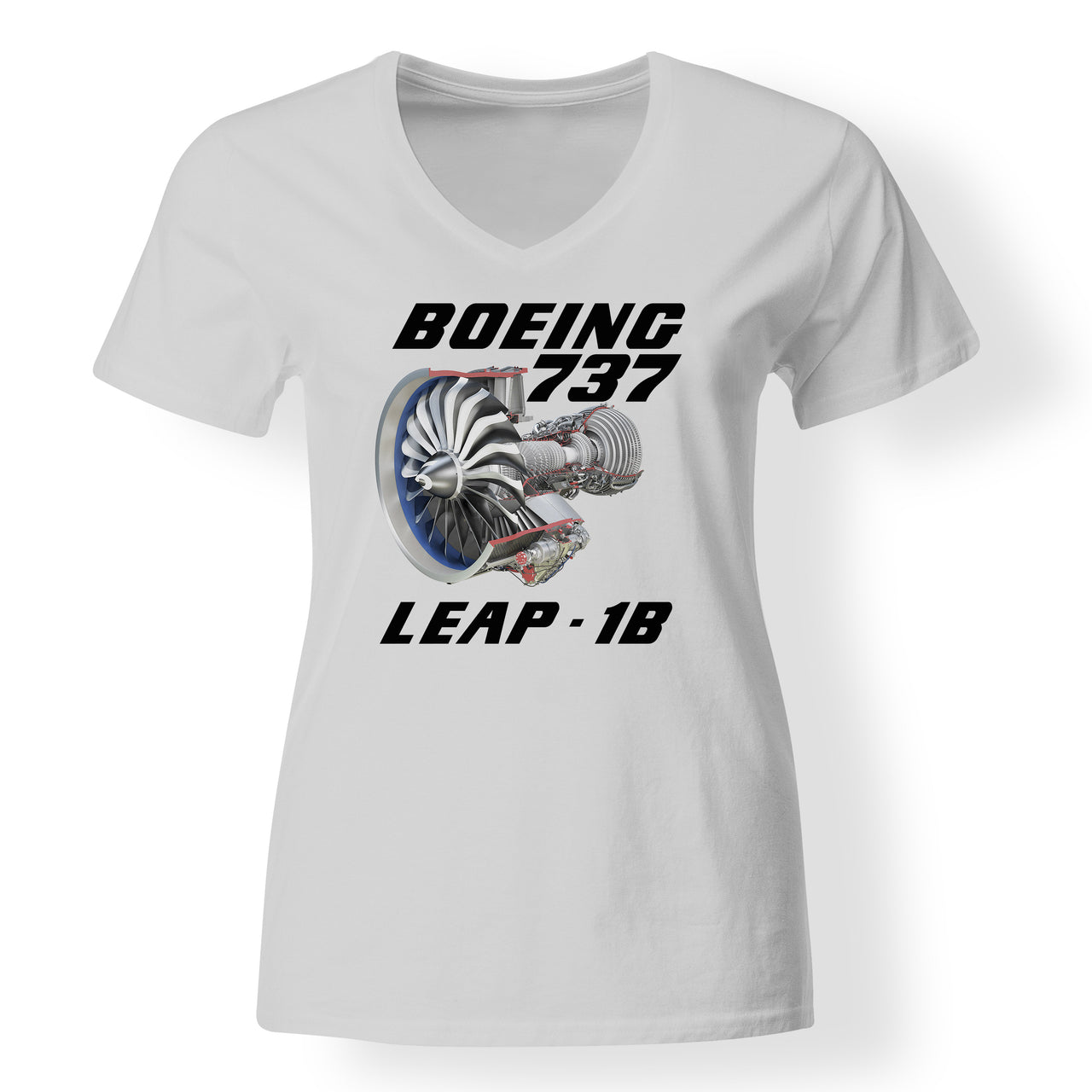 Boeing 737 & Leap 1B Engine Designed V-Neck T-Shirts