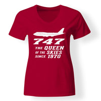 Thumbnail for BOEING 747 - QUEEN OF THE SKIES Designed V-Neck T-Shirts
