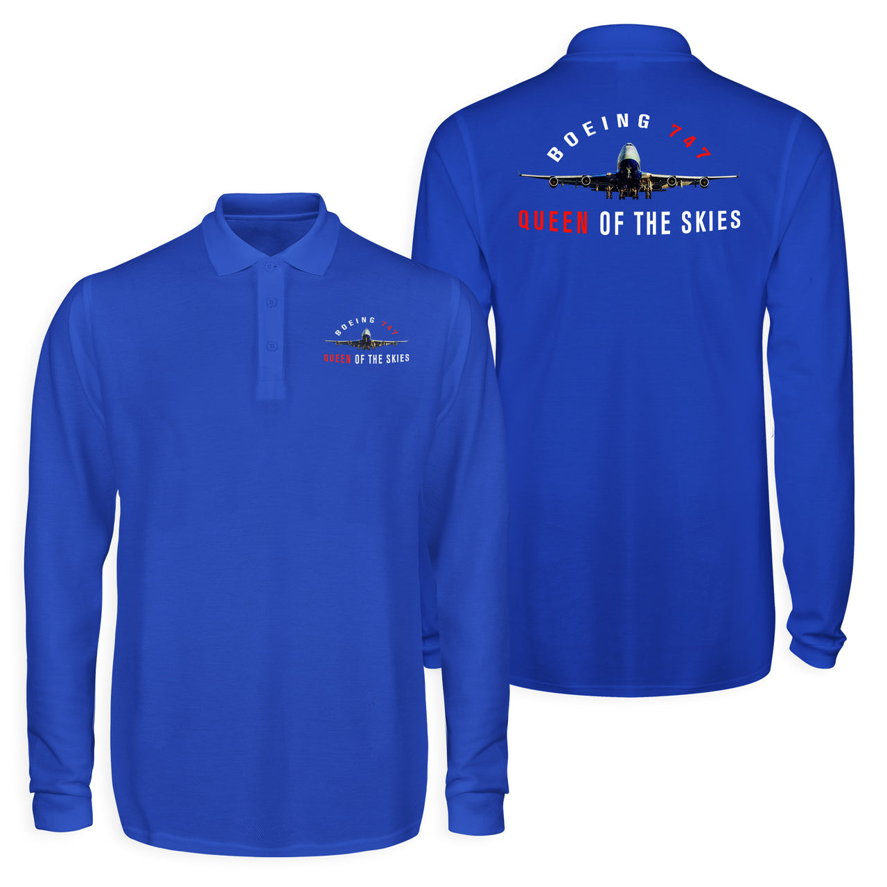 Boeing 747 Queen of the Skies Designed Long Sleeve Polo T-Shirts (Double-Side)