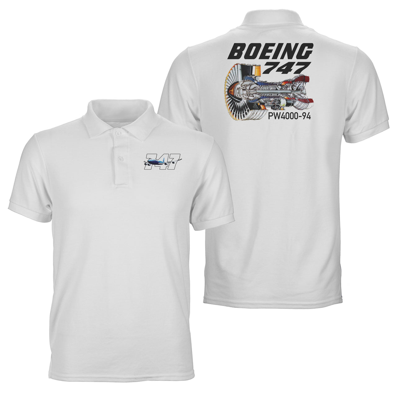 Boeing 747 & PW4000-94 Engine Designed Double Side Polo T-Shirts