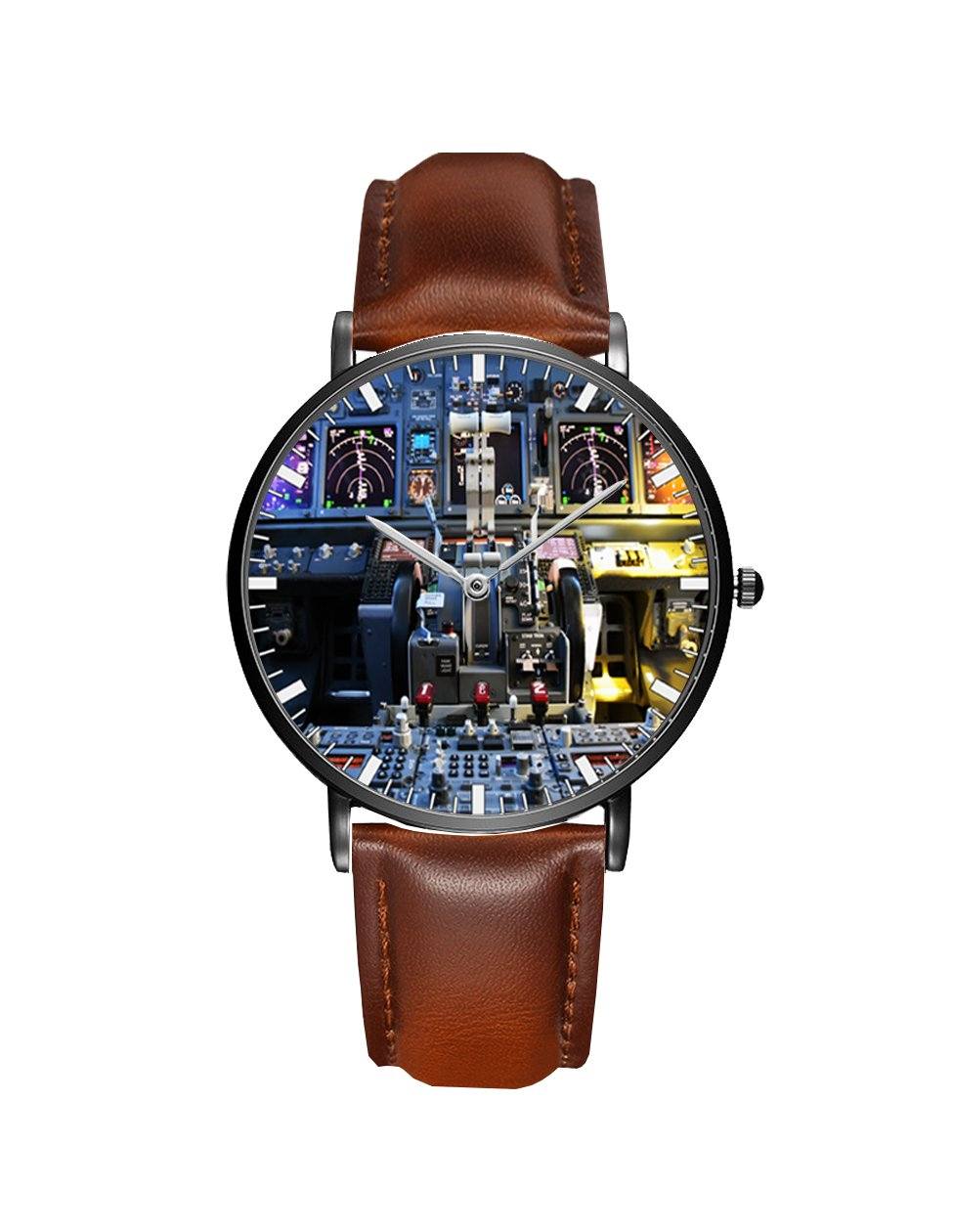 Boeing 737 Cockpit Leather Strap Watches Pilot Eyes Store Black & Brown Leather Strap 