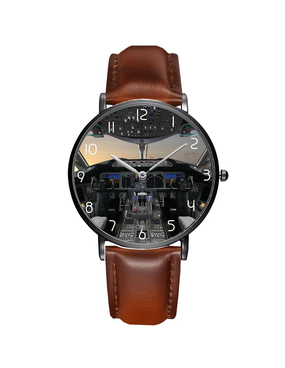 Boeing 787 Cockpit Leather Strap Watches Pilot Eyes Store Black & Brown Leather Strap 