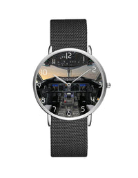 Thumbnail for Boeing 787 Cocpit Designed Stainless Steel Strap Watches Pilot Eyes Store Silver & Black Stainless Steel Strap 