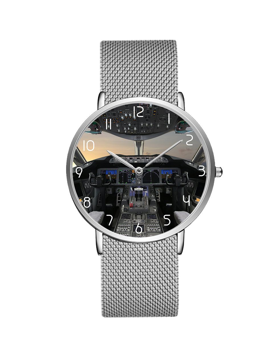 Boeing 787 Cocpit Designed Stainless Steel Strap Watches Pilot Eyes Store Silver & Silver Stainless Steel Strap 