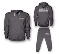 Thumbnail for Born To Fly Forced To Work Designed Zipped Hoodies & Sweatpants Set