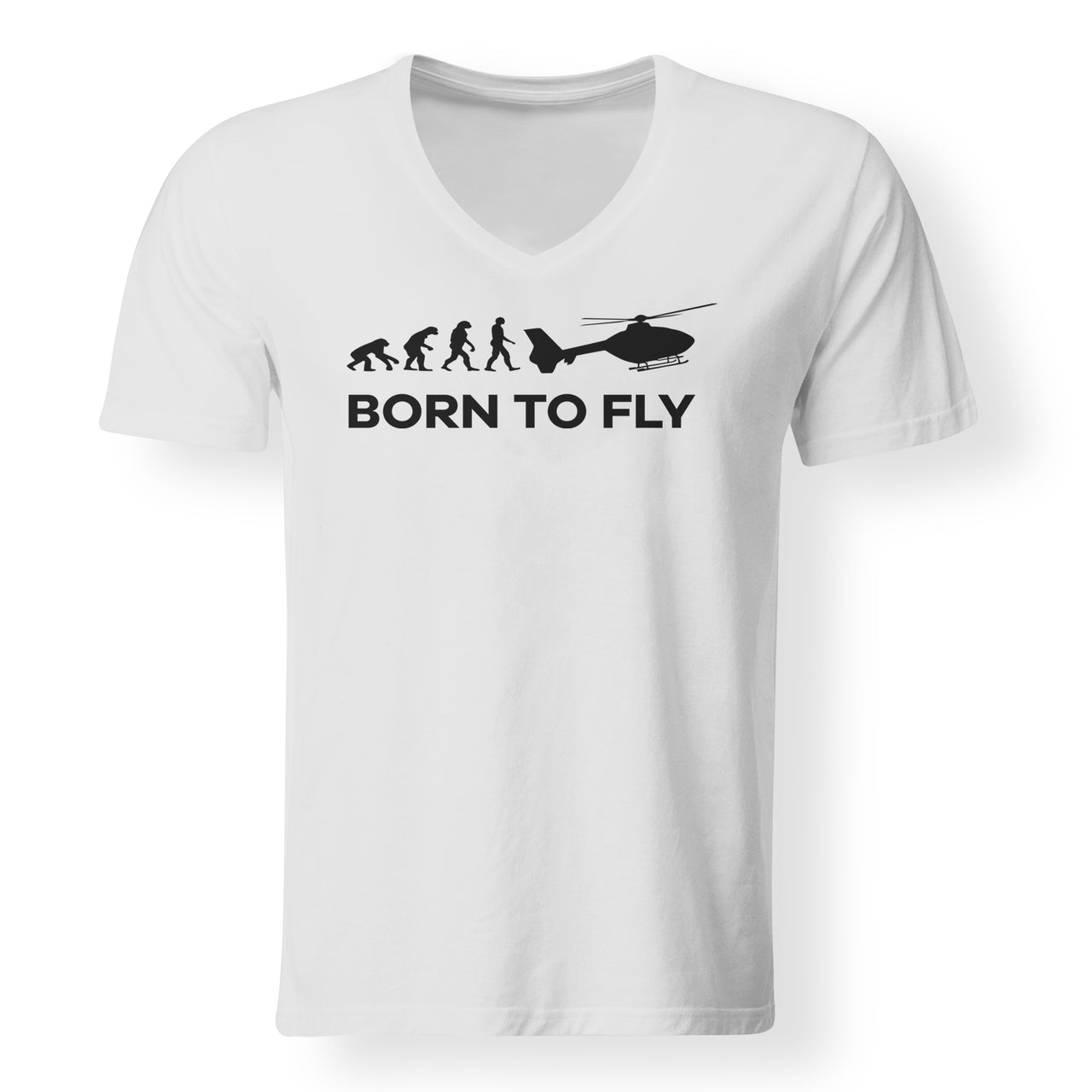 Born To Fly Helicopter Designed V-Neck T-Shirts