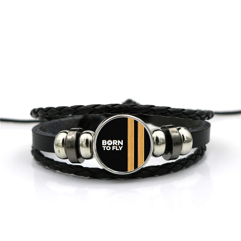 Born to Fly & Pilot Epaulettes (4,3,2 Lines) Designed Leather Bracelets