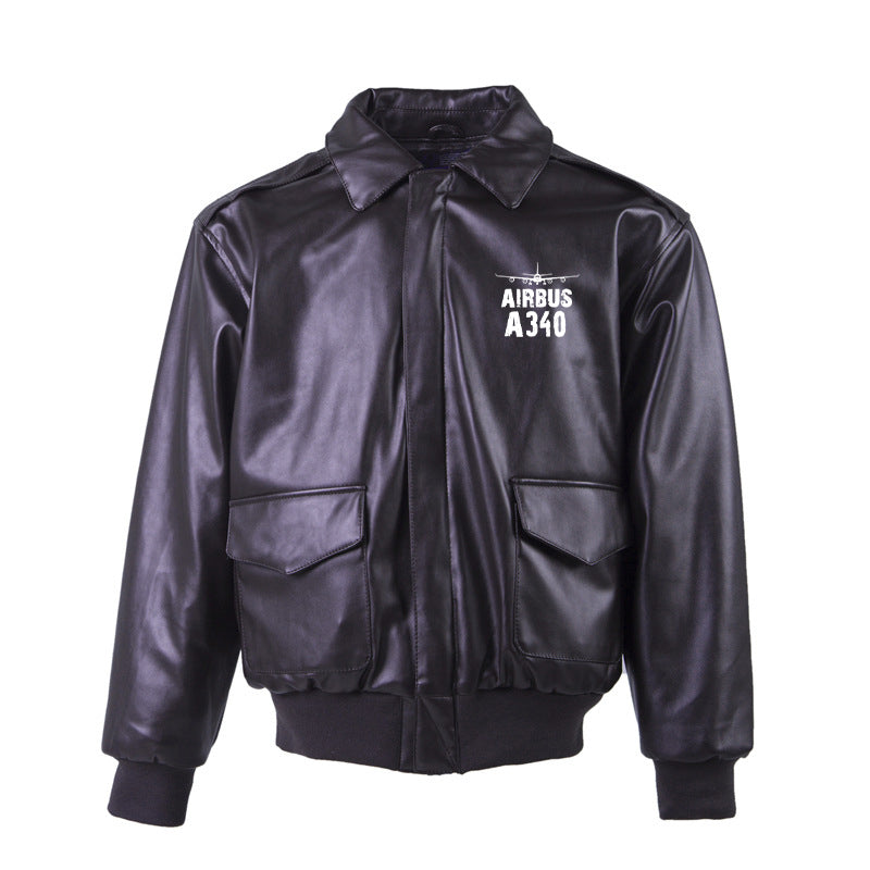 Airbus A340 & Plane Designed Leather Bomber Jackets (NO Fur)