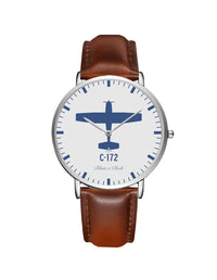 Thumbnail for Cessna 172 Leather Strap Watches Pilot Eyes Store Silver & Brown Leather Strap 