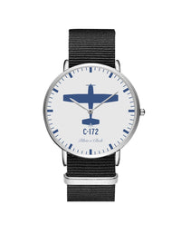 Thumbnail for Cessna 172 Leather Strap Watches Pilot Eyes Store Silver & Black Nylon Strap 
