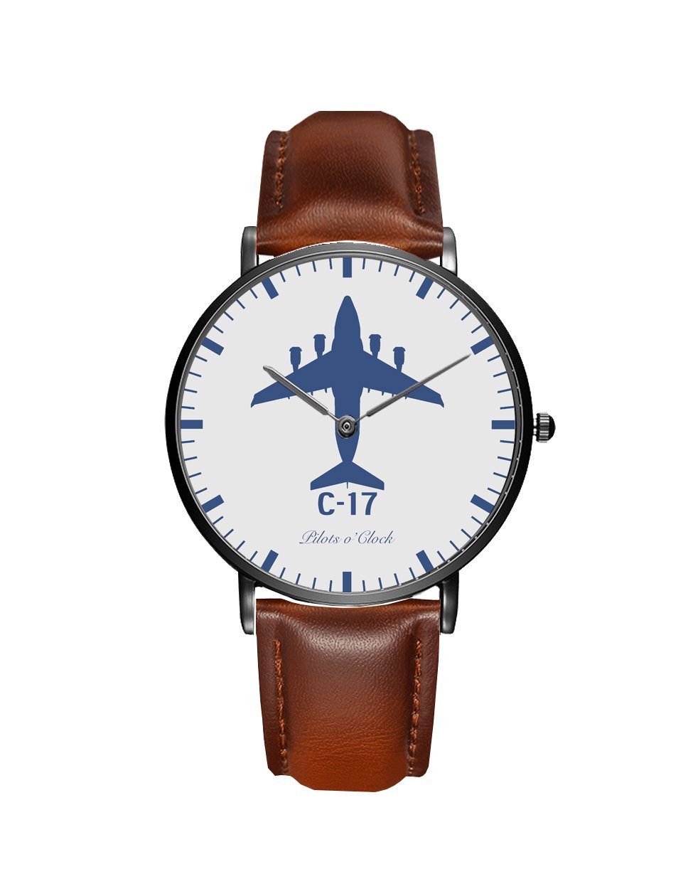 Boeing GlobeMaster C-17 Leather Strap Watches Pilot Eyes Store Black & Brown Leather Strap 