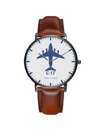 Thumbnail for Boeing GlobeMaster C-17 Leather Strap Watches Pilot Eyes Store Black & Brown Leather Strap 