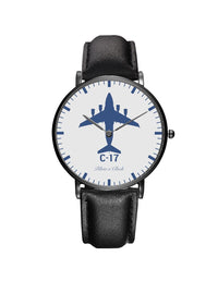 Thumbnail for Boeing GlobeMaster C-17 Leather Strap Watches Pilot Eyes Store Black & Black Leather Strap 