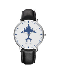 Thumbnail for Boeing GlobeMaster C-17 Leather Strap Watches Pilot Eyes Store Silver & Black Leather Strap 