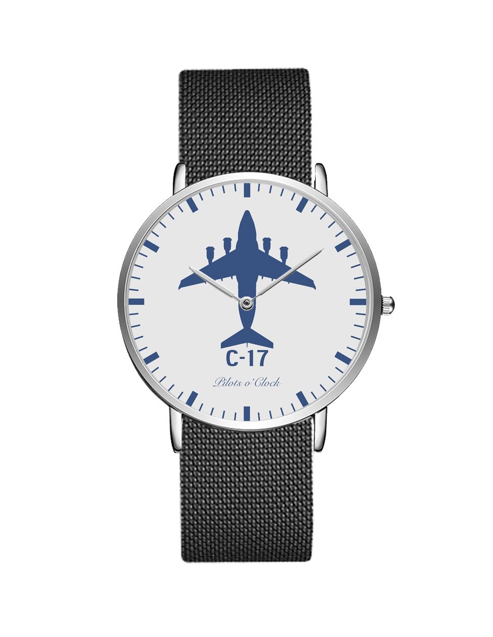 Boeing GlobeMaster C-17 Stainless Steel Strap Watches Pilot Eyes Store Silver & Black Stainless Steel Strap 