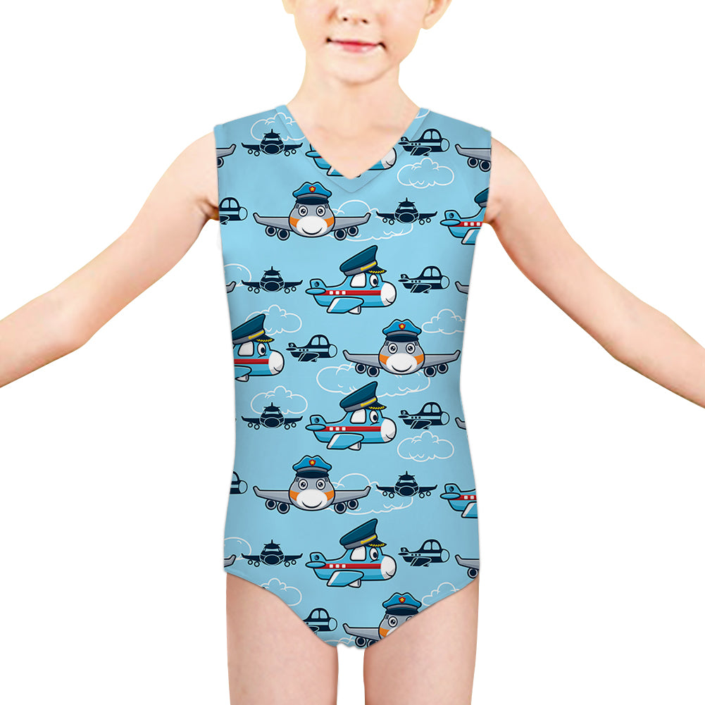 Cartoon & Funny Airplanes Designed Kids Swimsuit