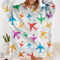 Thumbnail for Cheerful Seamless Airplanes Designed Blanket Hoodies