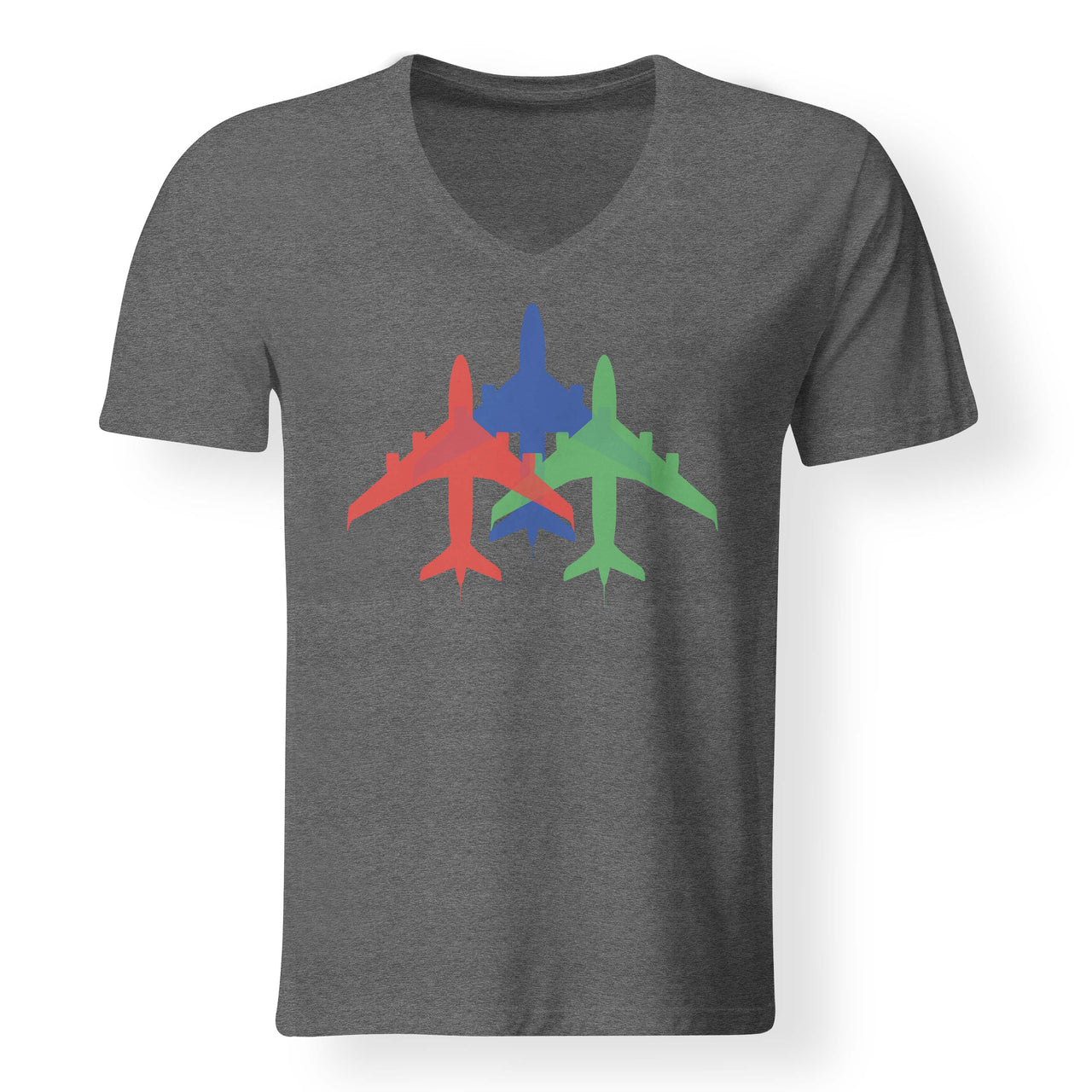 Colourful 3 Airplanes Designed V-Neck T-Shirts