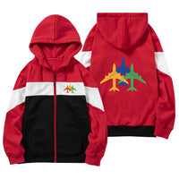 Thumbnail for Colourful 3 Airplanes Designed Colourful Zipped Hoodies