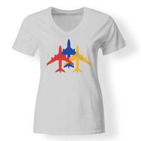 Thumbnail for Colourful 3 Airplanes Designed V-Neck T-Shirts