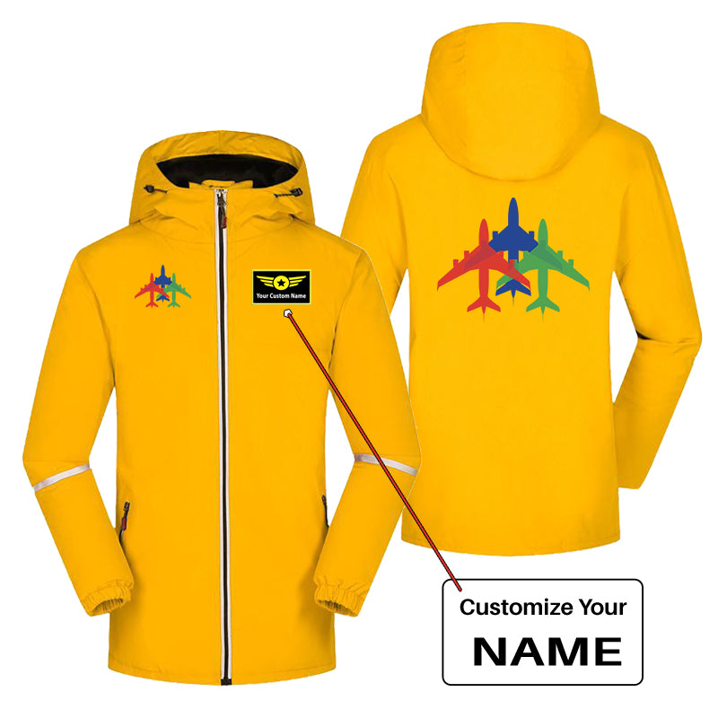 Colourful 3 Airplanes Designed Rain Coats & Jackets