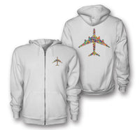 Thumbnail for Colourful Airplane Designed Zipped Hoodies