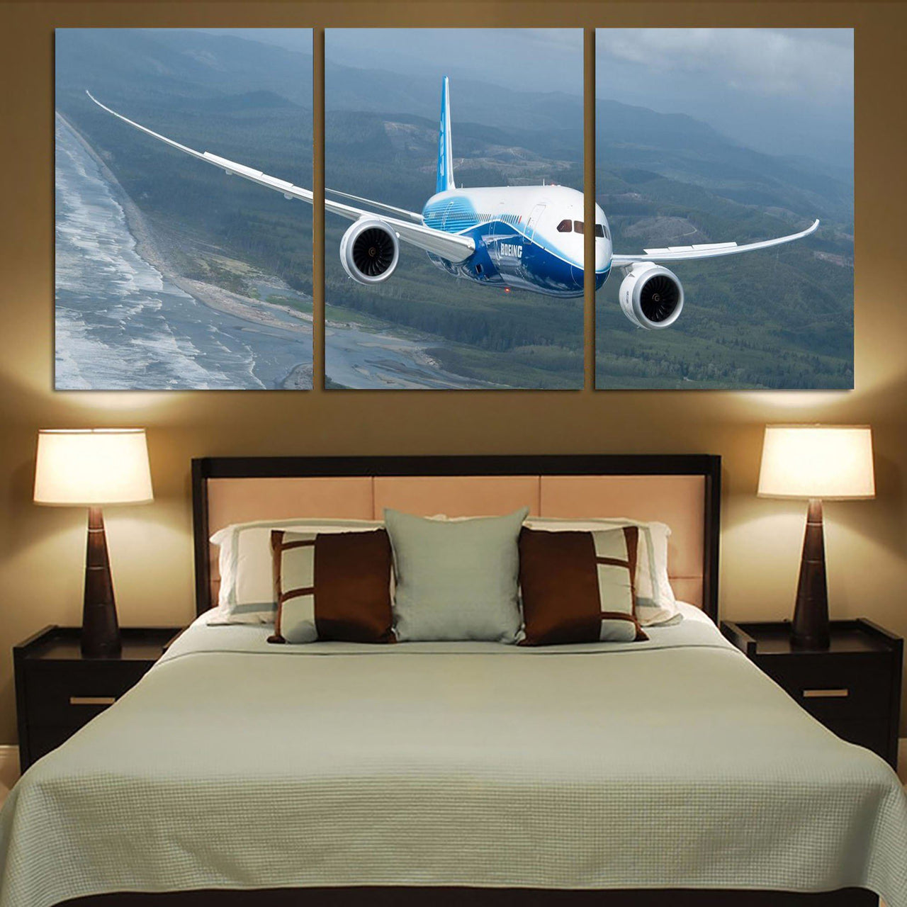 Cruising Boeing 787 Printed Canvas Posters (3 Pieces) Aviation Shop 