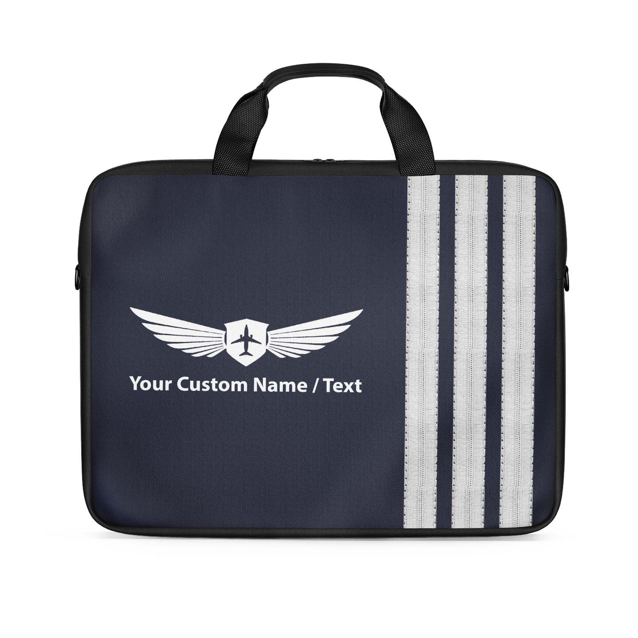 Customizable Name & Silver Pilot Epaulettes (4,3,2 Lines) Laptop & Tablet Bags