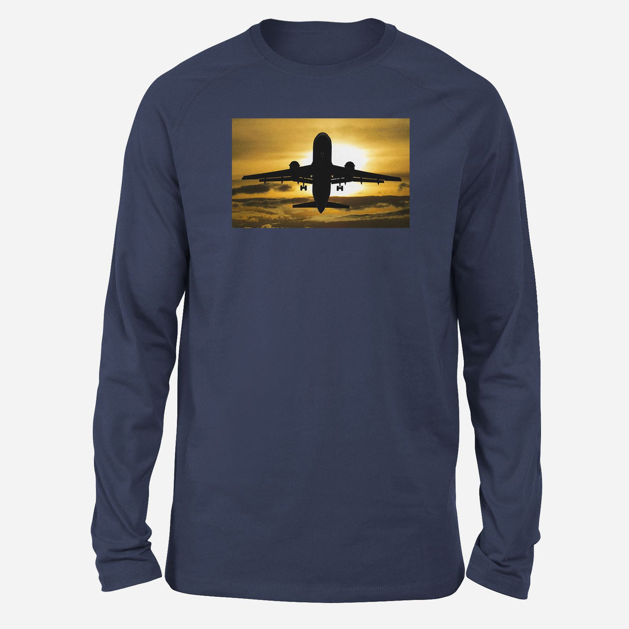 Departing Passanger Jet During Sunset Designed Long-Sleeve T-Shirts