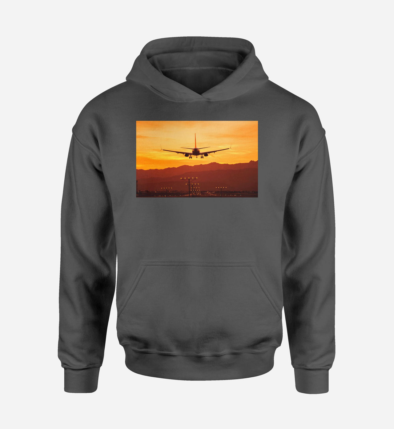 Landing Aircraft During Sunset Designed Hoodies