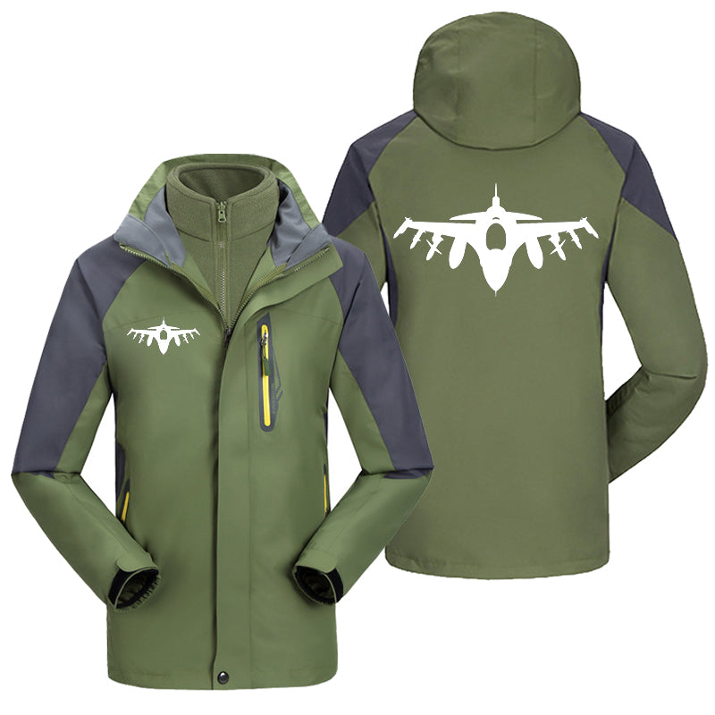 Fighting Falcon F16 Silhouette Plane Designed Thick Skiing Jackets