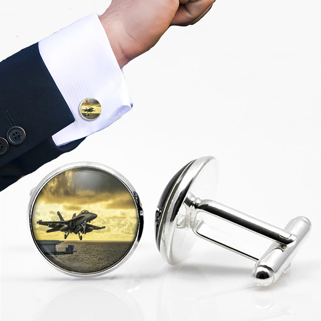 Departing Jet Aircraft Designed Cuff Links